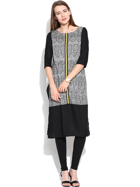 

W Black Paisley Print Kurta