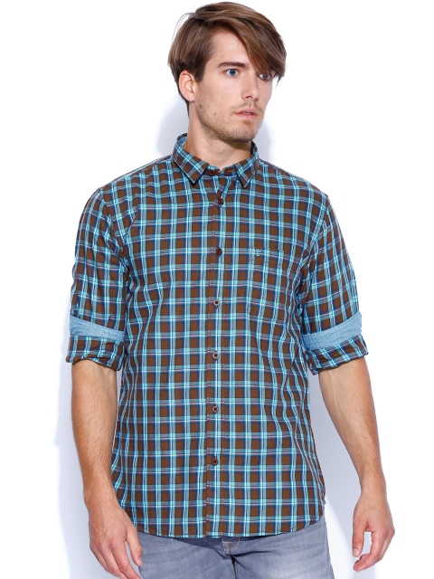 

IZOD Brown & Blue Checked Casual Shirt