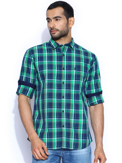 

IZOD Green & Navy Checked Slim Fit Casual Shirt