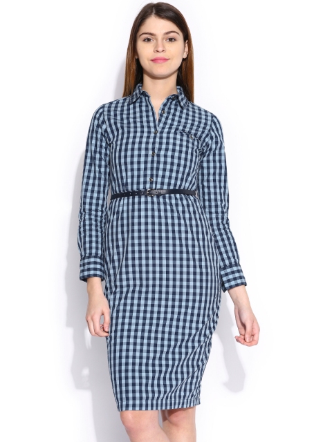 

Tokyo Talkies Blue Checked Shirt Dress, Navy blue