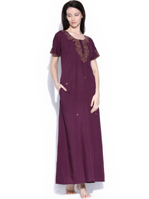

Sand Dune Wine-Coloured Embroidered Maxi Nightdress 1330, Burgundy