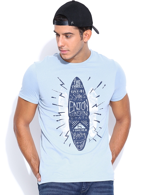 

Celio Blue Printed Pure Cotton T-shirt