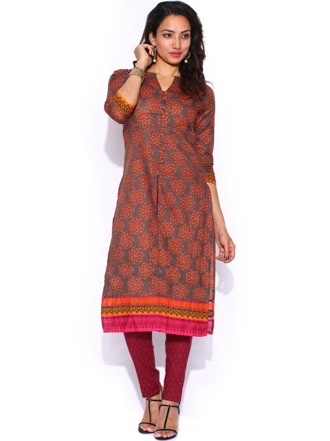 

Vishudh Grey & Burgundy Printed Kurta with Trousers