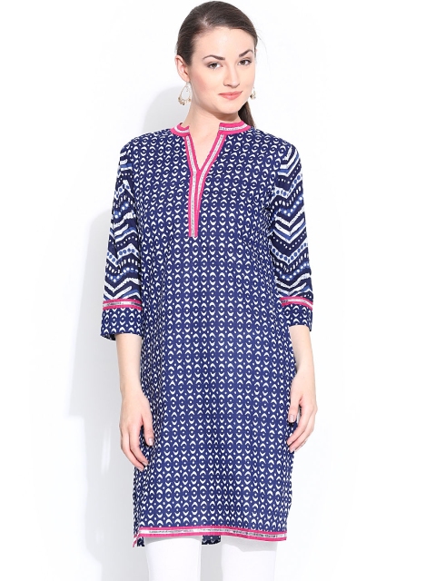 

Jaipur Kurti Navy Printed Kurta, Navy blue