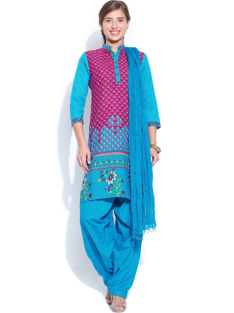 

Jaipur Kurti Pink & Blue Printed Salwar Suit with Dupatta