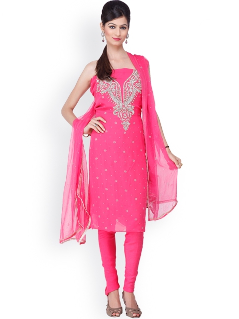 

Chhabra 555 Pink Embellished Georgette Unstitched Dress Material