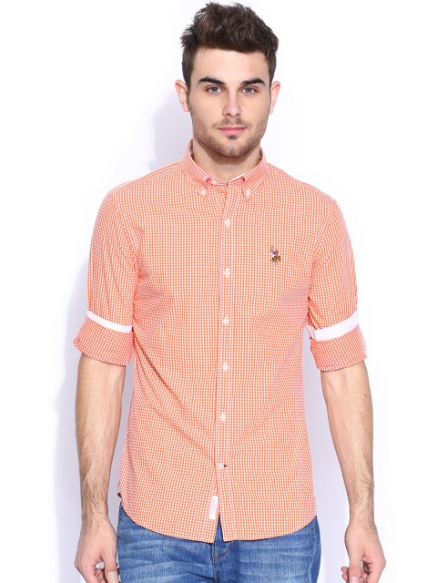 

U.S. Polo Assn. Orange & White Checked Tailored Fit Casual Shirt