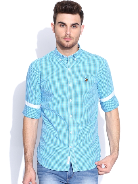 

U.S. Polo Assn. Blue & White Checked Tailored Fit Casual Shirt
