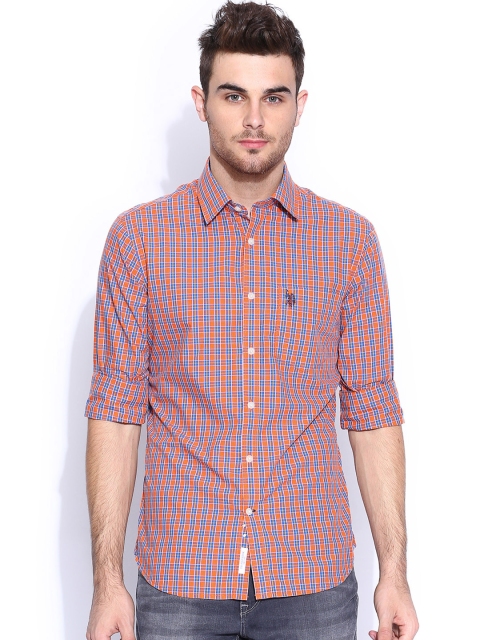 

U.S. Polo Assn. Orange & Blue Checked Tailored Fit Shirt