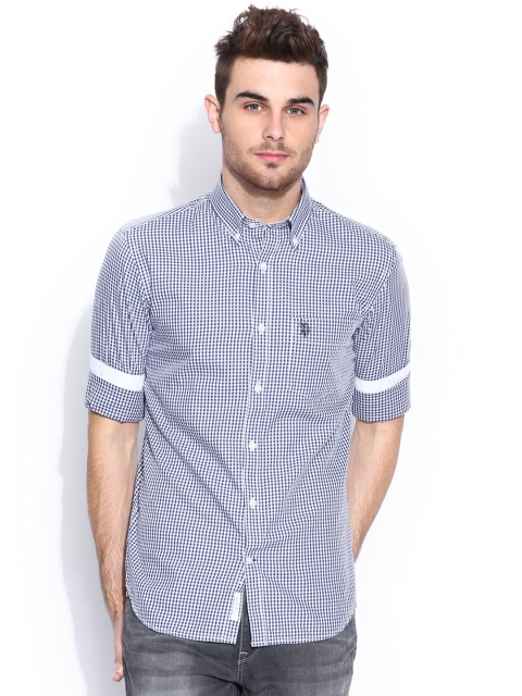 

U.S. Polo Assn. Blue & White Checked Tailored Fit Shirt