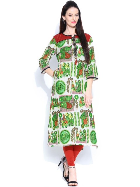 

Shree Green & White Printed Kurta