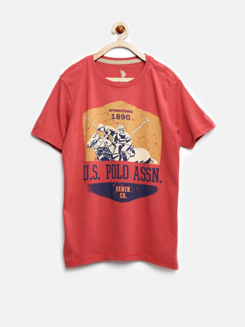 

U.S. Polo Assn. Kids Boys Coral Red Printed T-shirt