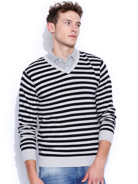 

People Black & Grey Melange Striped Sweater