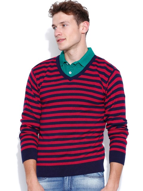 

People Red & Navy Striped Sweater