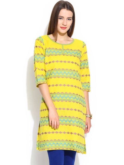 

Aurelia Yellow Kurta with Dobby Woven Design