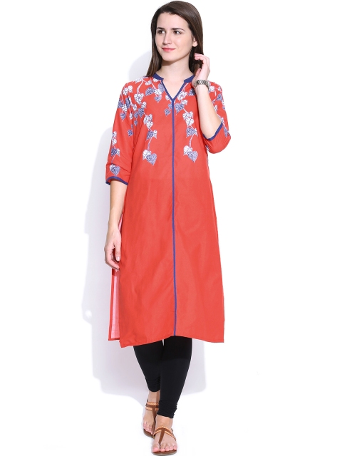 

Aurelia Coral Orange Printed Kurta