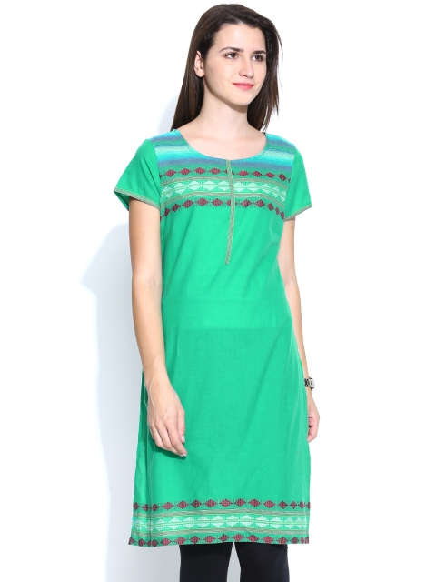 

Aurelia Green Kurta with Dobby Woven Design