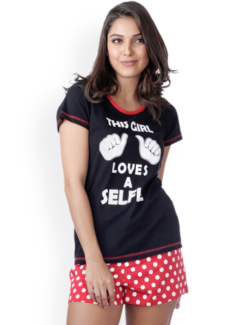 

Heart 2 Heart Black & Red Printed Lounge Set LPJ 51