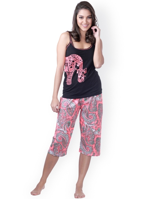 

Heart 2 Heart Black & Pink Printed Lounge Set LCP 58