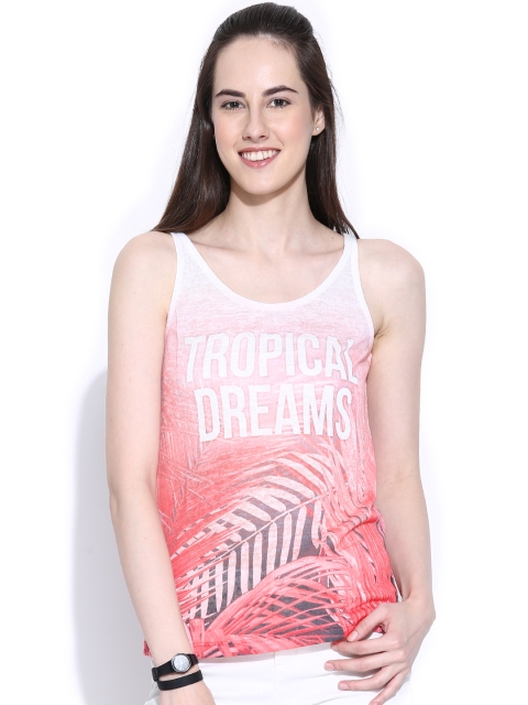 

Vero Moda Coral Pink Printed Dyed Tank Top