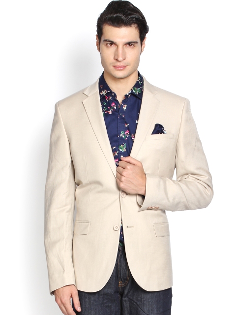

Black Coffee Beige Single Breasted Slim Fit Linen Formal Blazer
