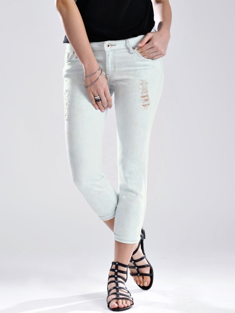 

GUESS Light Blue Crop Skinny Fit Printed Stretchable Jeans
