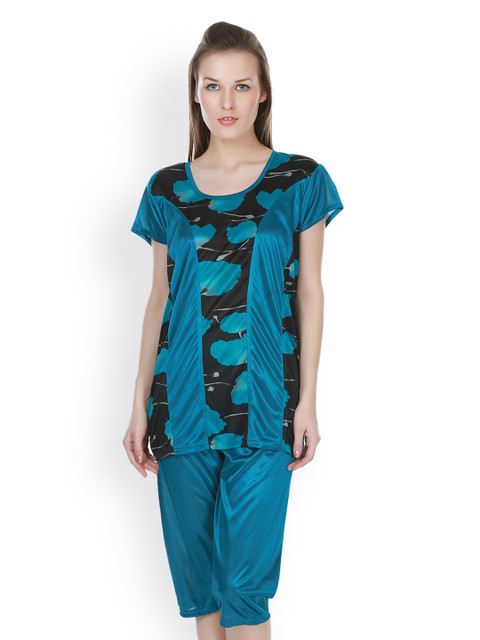 

Claura Teal Blue Satin Night Suit CL-03