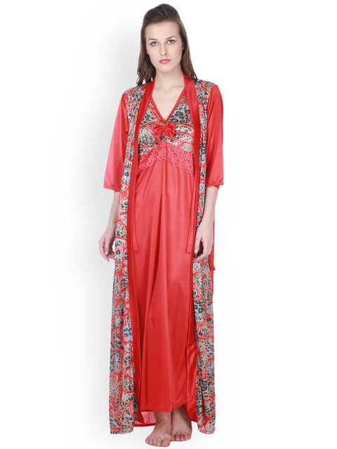 

Claura Red Satin Nightdress with Robe CL-19