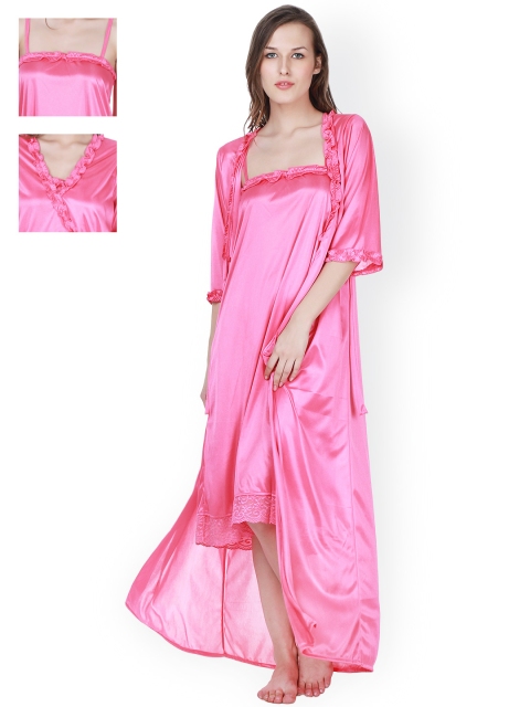 

Claura Pink Satin Nightdress Set CL-36