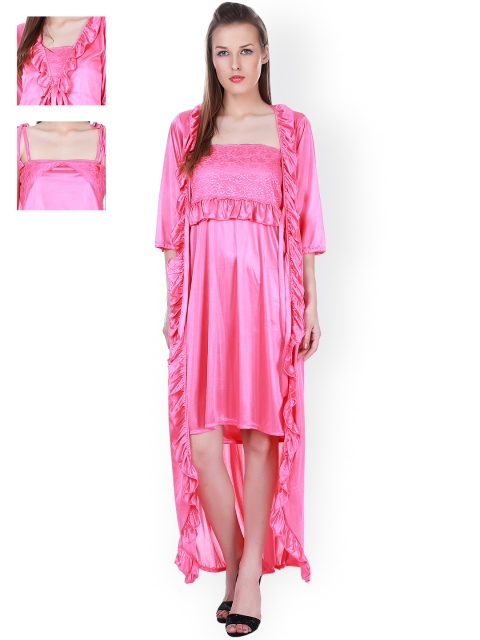

Claura Pink Satin Nightdress Set CL-37