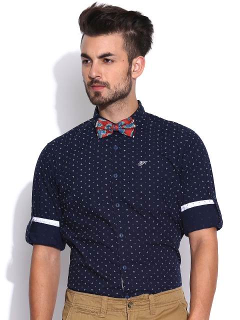 

Ed Hardy Navy & White Printed Smart Casual Shirt, Navy blue