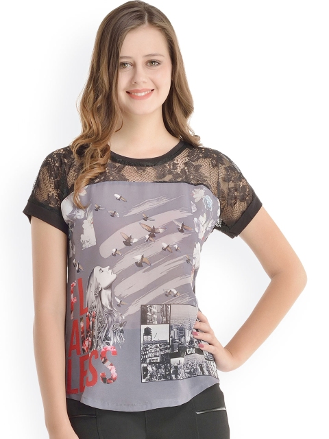 

Kazo Black & Grey Printed Top