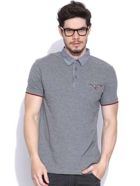 

Celio Men Grey Melange Solid Polo Collar T-shirt