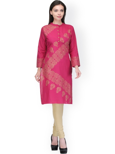 

Tulsattva Fuchsia Pink & Gold-Toned Printed Kurta