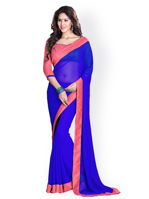 

Mirchi Fashion Blue Poly Georgette Saree with Solid Taping