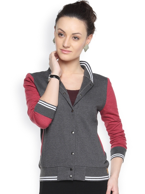 

Campus Sutra Charcoal Grey & Maroon Thermal Jacket