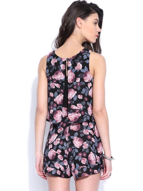 

ONLY Black & Peach-Coloured Printed Playsuit