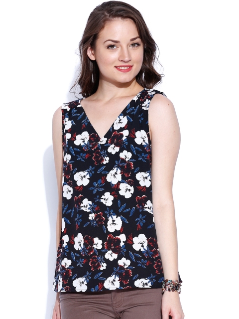 

ONLY Black & Off-White Floral Print Top