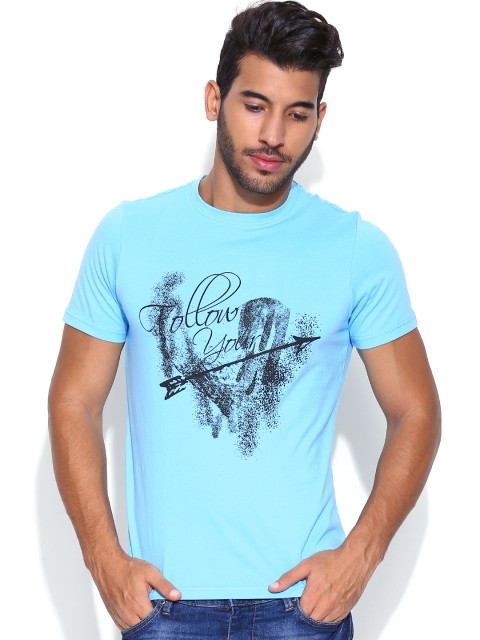 

Ushirts Blue Printed T-shirt