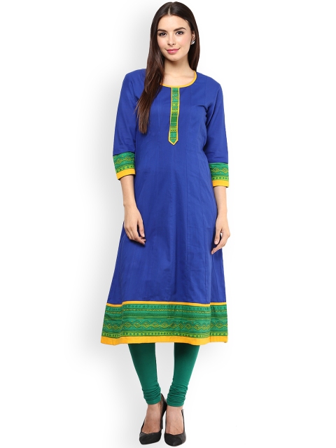

Nayo Women Blue Solid Jacquard Anarkali Kurta