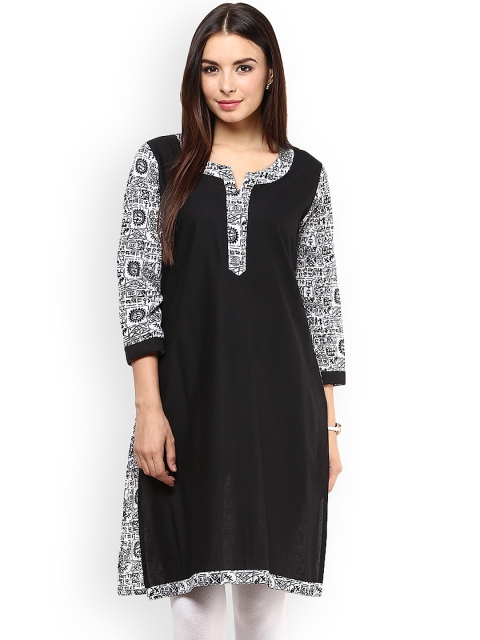 

Nayo Black & White Printed Cotton Kurta
