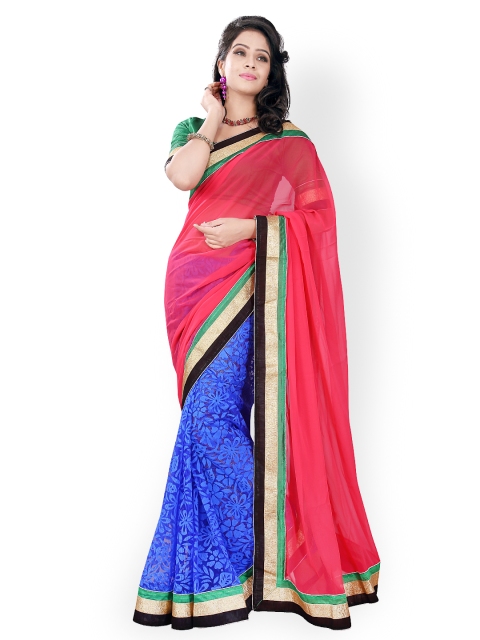 

Florence Pink & Blue Chiffon & Brasso Saree