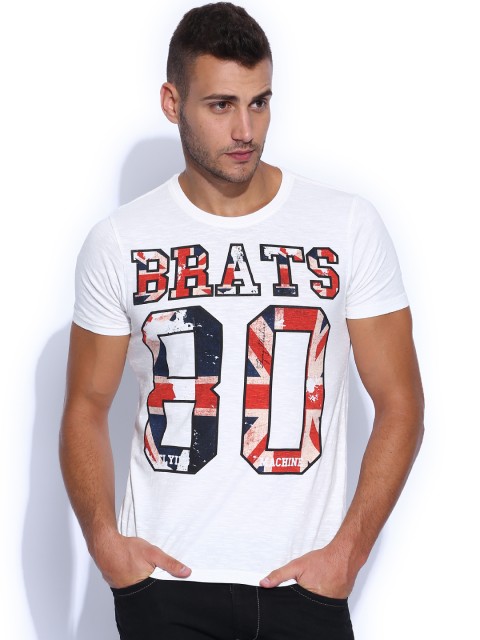 

Flying Machine Off-White Printed Pure Cotton T-shirt