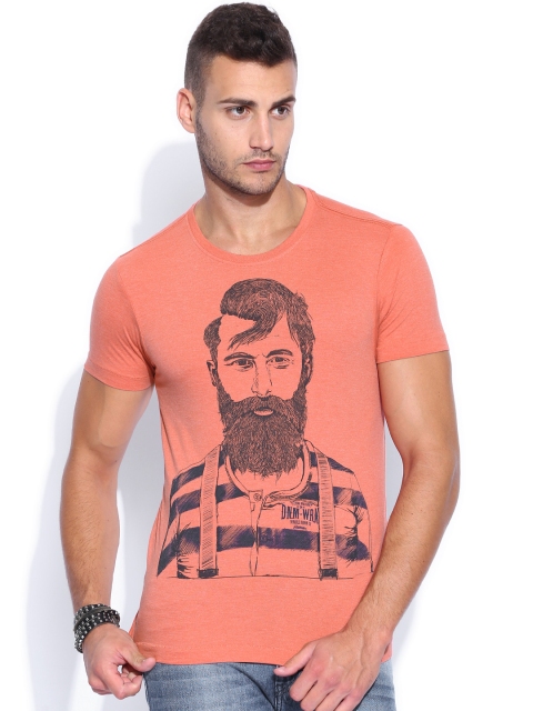 

Flying Machine Peach-Coloured Printed T-shirt