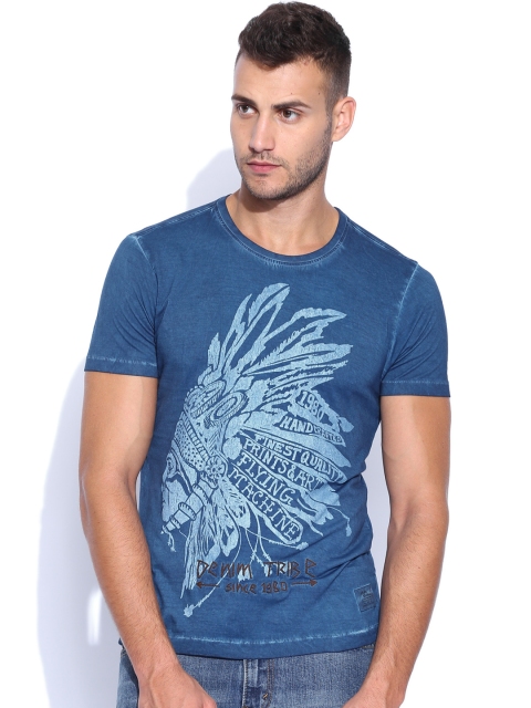 

Flying Machine Blue Printed T-shirt