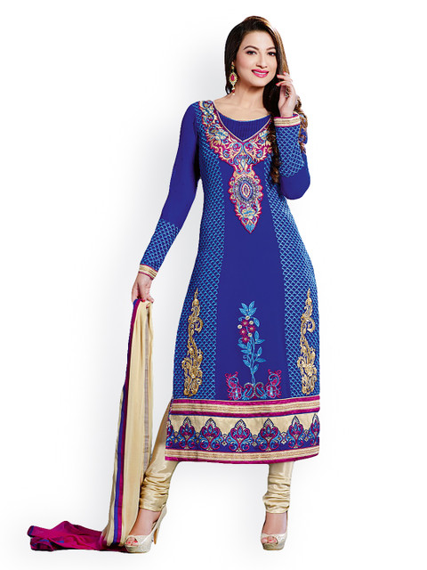 

Saree mall Blue & Beige Embroidered Georgette Unstitched Dress Material