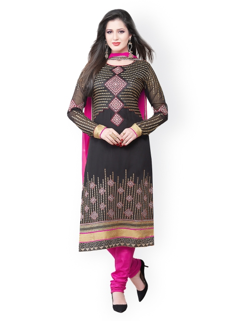

Saree mall Black & Pink Embroidered Georgette Unstitched Dress Material