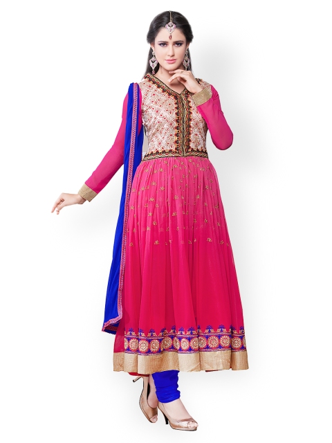 

Saree mall Pink & Blue Embroidered Georgette Unstitched Dress Material