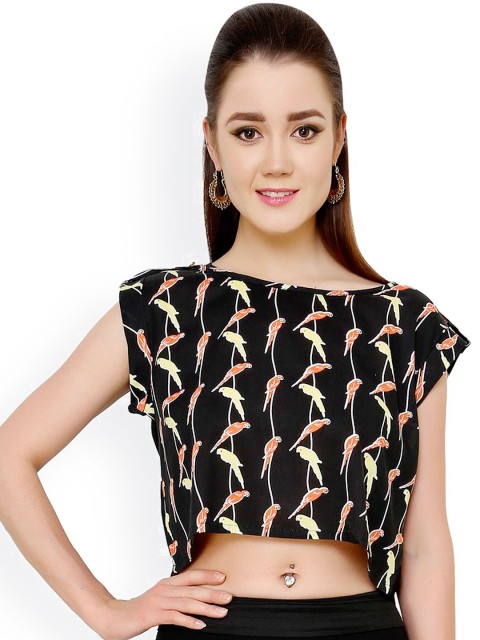 

Pannkh Black Printed Crop Top