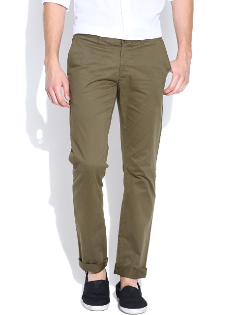 

Blackberrys Olive Brown Low-Rise Sharp Fit Casual Trousers